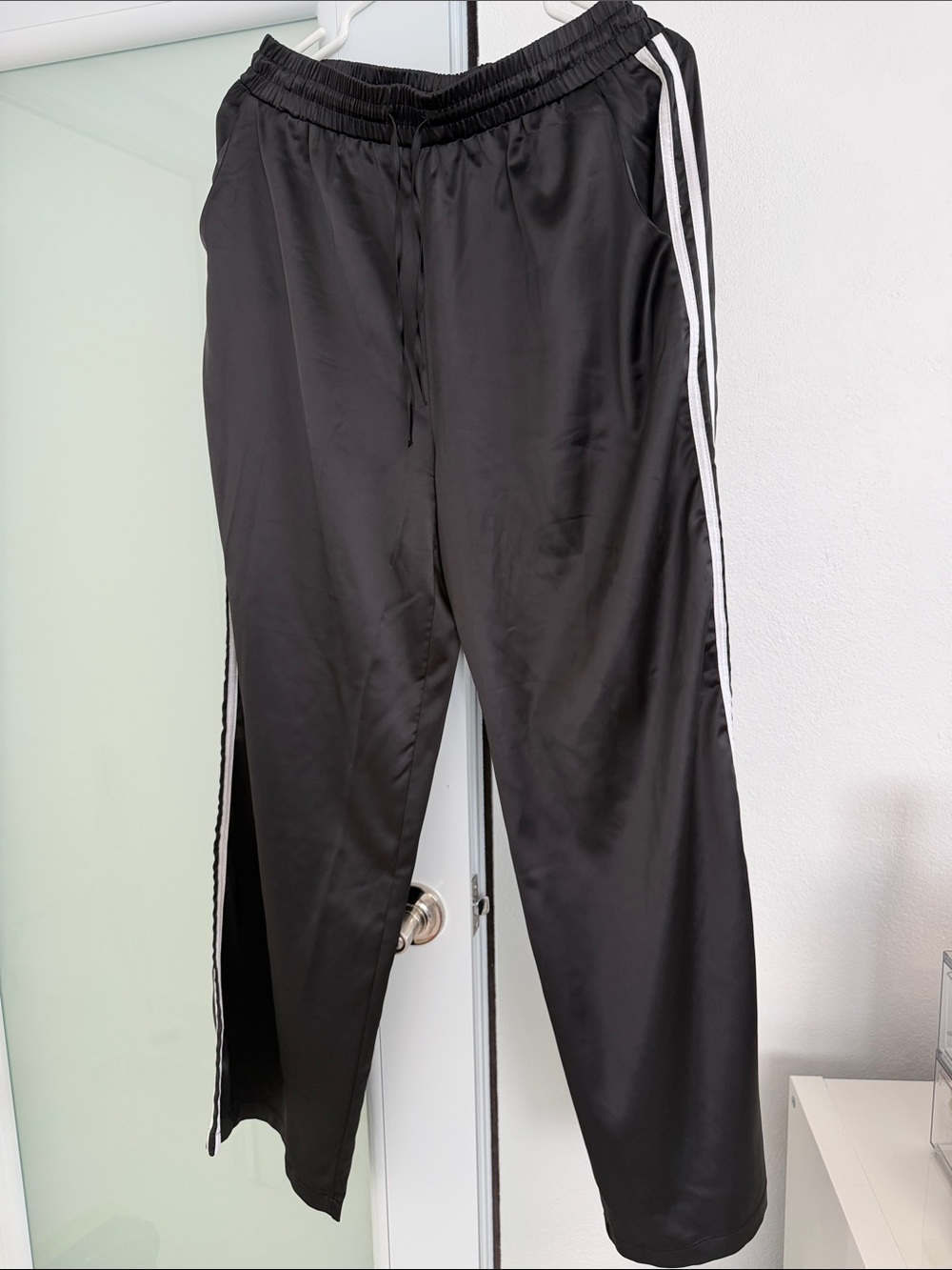 Women's Black Track Trousers with White Side Stripes